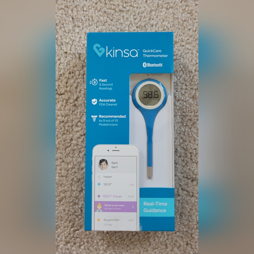 New Kinsa® QuickCare™ Bluetooth® Smart Thermometer, Oral/Rectal/Underarm with Fa